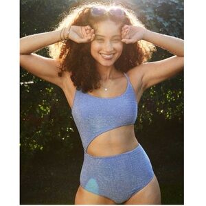 Aerie Shine Cut Out Scoop One Piece Swimsuit XS Sparkle Swimmy Beach Summer NYE